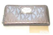 NEW MICHAEL KORS ITEM LIGHT GREY,GRAY LEATHER+SILVER ZIP-AROUND,WALLET,CLUTCH