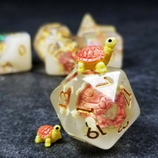 Sage's Familiars- Pink Baby Turtle Familiar Resin Polyhedral Dice Set  RPG DND