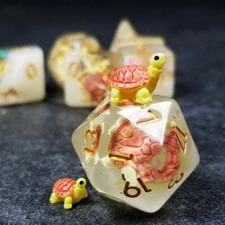 Sage's Familiars- Pink Baby Turtle Familiar Resin Polyhedral Dice Set | RPG DND
