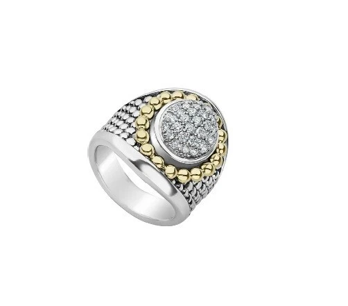 NUEVO ANILLO OVALADO PAVÉ DIAMANTES CAVIAR PLATA/ORO 18KT LAGOS TALLA 7 $3500 Foto 4 de 4