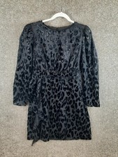 Express Dress Womens M Burnout Velvet Leopard Animal Pattern Ruffle Long Sleeve