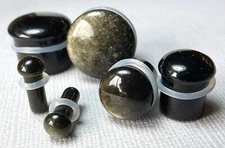 PAIR Golden Obsidian Stone Single Flare Plugs Organic Gauges Body Jewelry