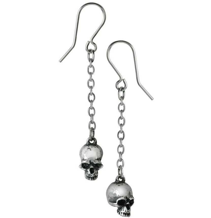 Alchemy Gothic E364 Deadskull Earrings Futility of Life Pewter Jawless Skulls