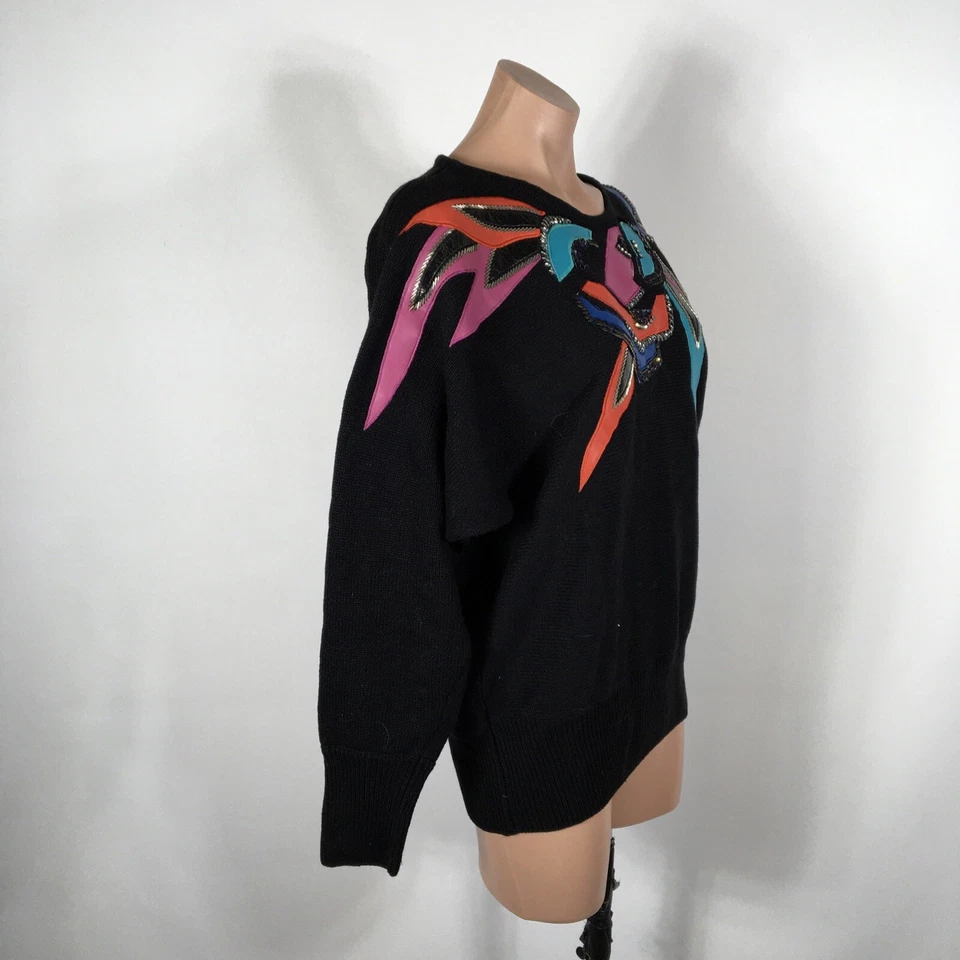 Suéter Grande Victoria Harbour De Colección Cuero Sintético Lentejuelas Cuello Detalle Años 80 Foto 3 de 4