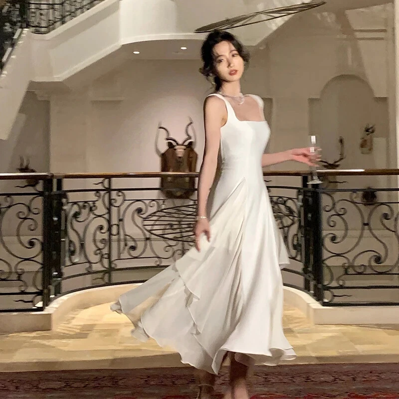 OFF WHITE Abito midi bianco con volant elegante nuovo 2024 nuovo abito estivo