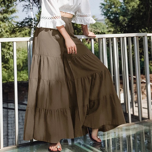 Pantalones largos informales de pierna ancha para mujer Pantalones culottes lisos sueltos - Imagen 12 de 30