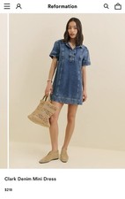 The Reformation Clark Denim Mini Dress XS Blue Short Sleeve