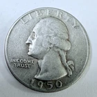 1950-D 25c Washington Silver Quarter - 90% SILVER VERY FINE DETAILS #9974