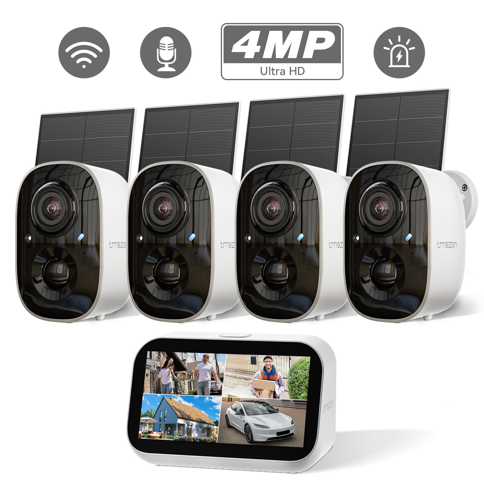 Solar WIFI 4MP Outdoor Security Camera System NVR with Monit