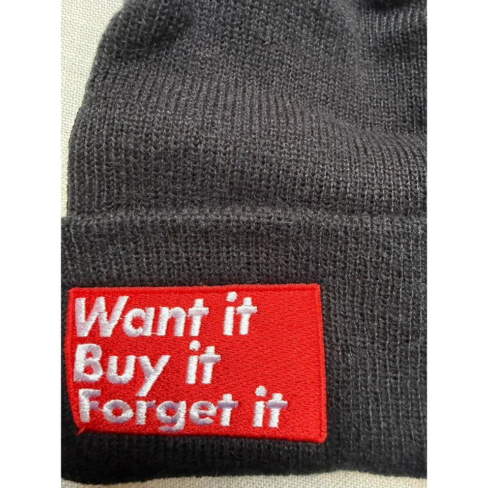 Volcom x Barbara Kruger Limited Edition Beanie – Black Knit Cuff Hat – NWT - Image 2 of 3