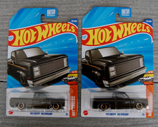 2- 2025 Hot Wheels 83 CHEVY SILVERADO 157 Hot Trucks 9/10 dark grey gold rims