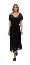 Whimsigoth Fairy Y2K 90's Black Crochet Knit Midi Dress Silk Women's Size S/P