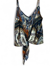 H M Womens Paisley Tie-Front Camisole Tank Top Adjustable Straps US 8