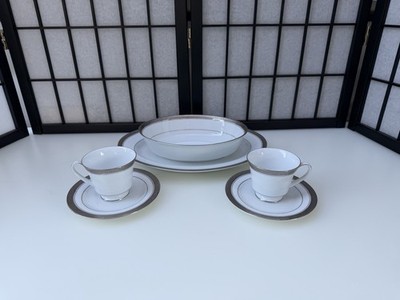 Noritake Crestwood Platinum 4166L 6 Pc Serving Set Cups Saucers Bowl