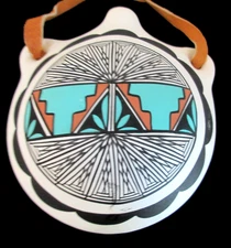 Vtg Southwestern Indian Native America Sunflower Taos Mini Signed Water Canteen