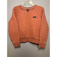 Patagonia Kids M Organic Cotton Quilt Crewneck Sweatshirt Orange Coral Quilted
