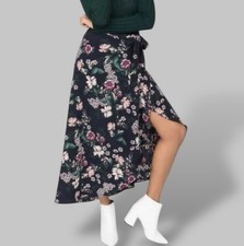 Maxi Wrap Skirt Womens Floral Long Skirt Black Adjustable Waist Size 12-14 M/L