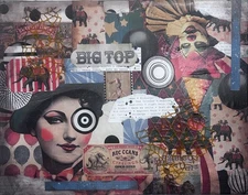 "Big Top," Original Mixed Media Collage Art, OOAK, Signed, 11x14 on canvas