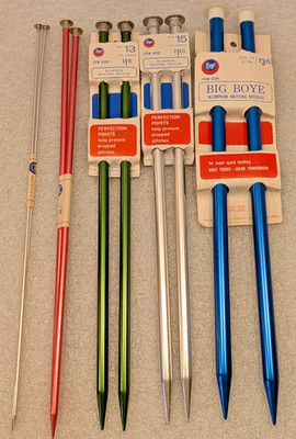 5 pair Vtg Boye Aluminum Knitting Needle Set  2, 10, 13, 15, 17 Big Boye Single