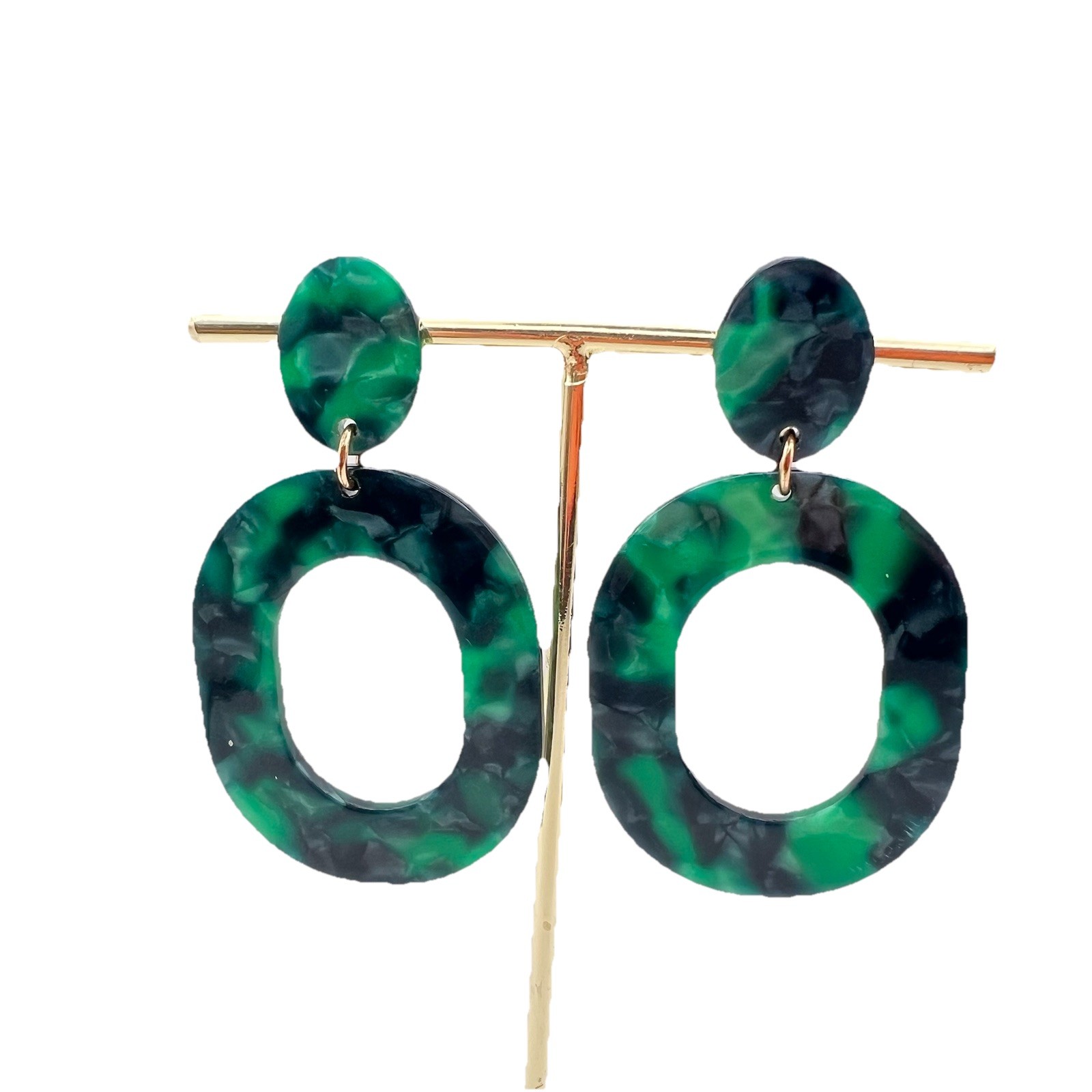 Large Tortoise Shell Effect Green/Black Acrylic/R… - image 6