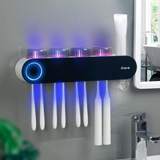 UV Toothbrush Sanitizer Holder Wall Mount Toothpaste Dispenser, 4-Cup  Auto-Cyc