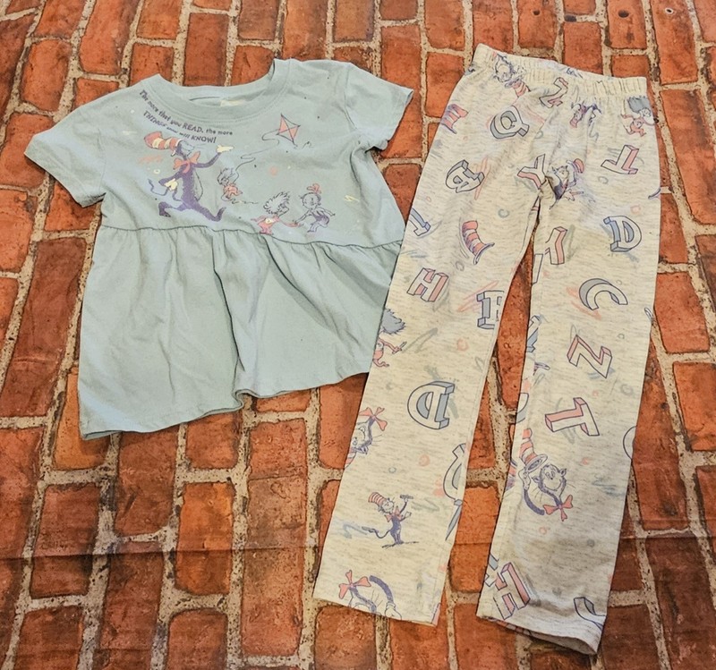 Dr Seuss Girls Cat In The Hat Tunic Top & Pants Outfit Set Size 5T Blue