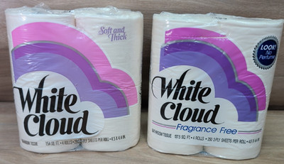 2-Vintage 80s White Cloud toilet paper 8 rolls sealed pack white Proctor Gamble*