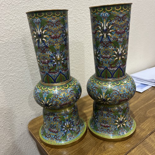 A rare perfect pair Antique Chinese Cloisonne Vase - Picture 3 of 24