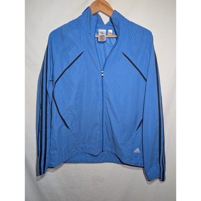 Adidas Womens Full Zip Track Jacket Sz Large Running Light Blue 3 Stripes Y2K