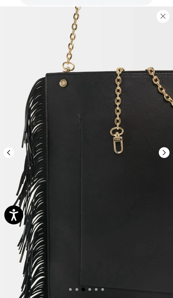 Bolso de hombro Maje de cuero negro con flecos y cadena | Bandolera convertible | Dorado Foto 4 de 4