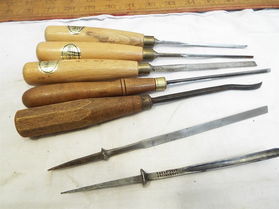 Lot 7 Wood Carving Gouge Chisels Ashely Iles Buck Addis Woodworking ...