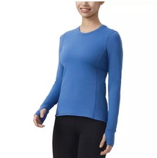 Spyder Active Women's Long Sleeve Zip Pocket Thumb Slit Stretch Top, Blue, S