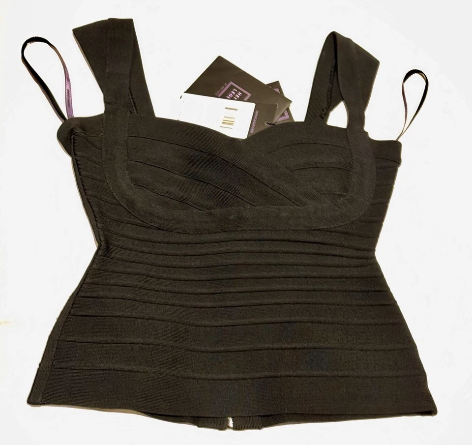 Nuevo con etiquetas Top Herve Léger Estilo Firma Sexy Rocha Vendaje Sin Mangas Negro Talla Xs Foto 2 de 4