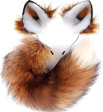 YXCFEWD Fox Costume Ears Therian Tail Set Cat One Size, Brown With White