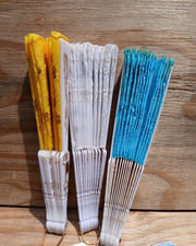 Fabric Embroidered Folding Handheld Fan Sequins Party Bridals Wedding Set of 3