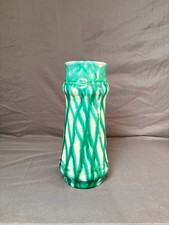 Ancien Vase Céramique Emaillée Géométrique Vert Bleu West Germany 1960 Bay