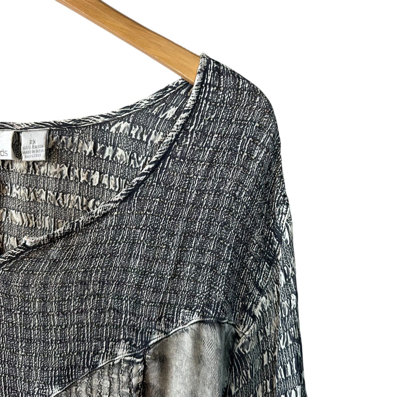 Sacred Threads Patchwork Textured Top Gray Mixed … - image 3