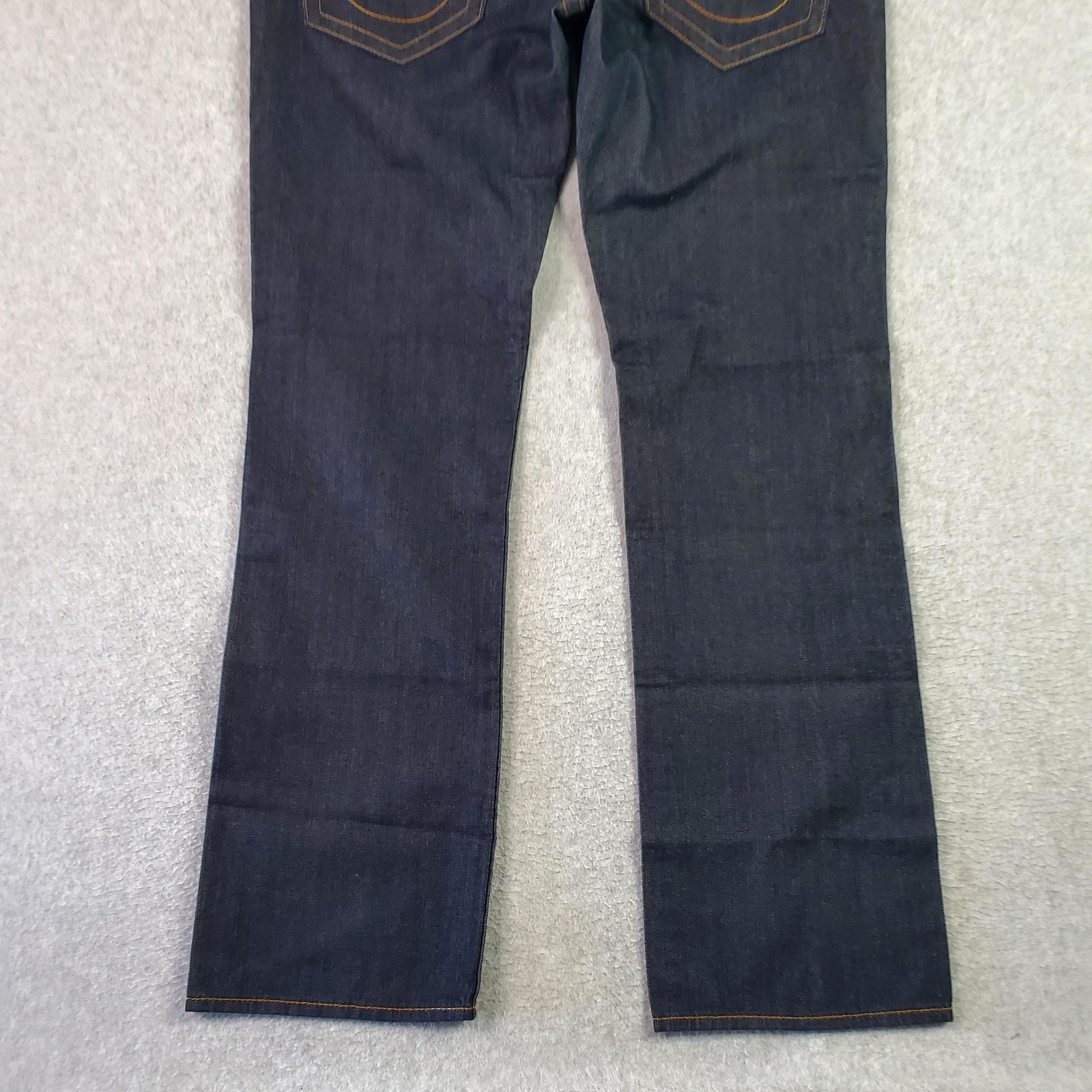 True Religion Jeans Mens 36 Dark Wash Straight Flap Pockets Orange Stitching thumbnail 5