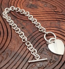 Sterling Silver Engravable Heart Bracelet. Toggle Clasp. 22g