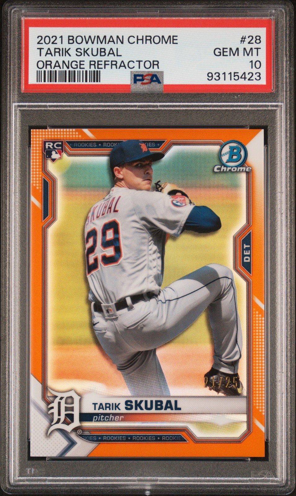 2021 BOWMAN CHROME ORANGE REFRACTOR #28 TARIK SKUBAL ROOKIE RC 21/25 PSA 10