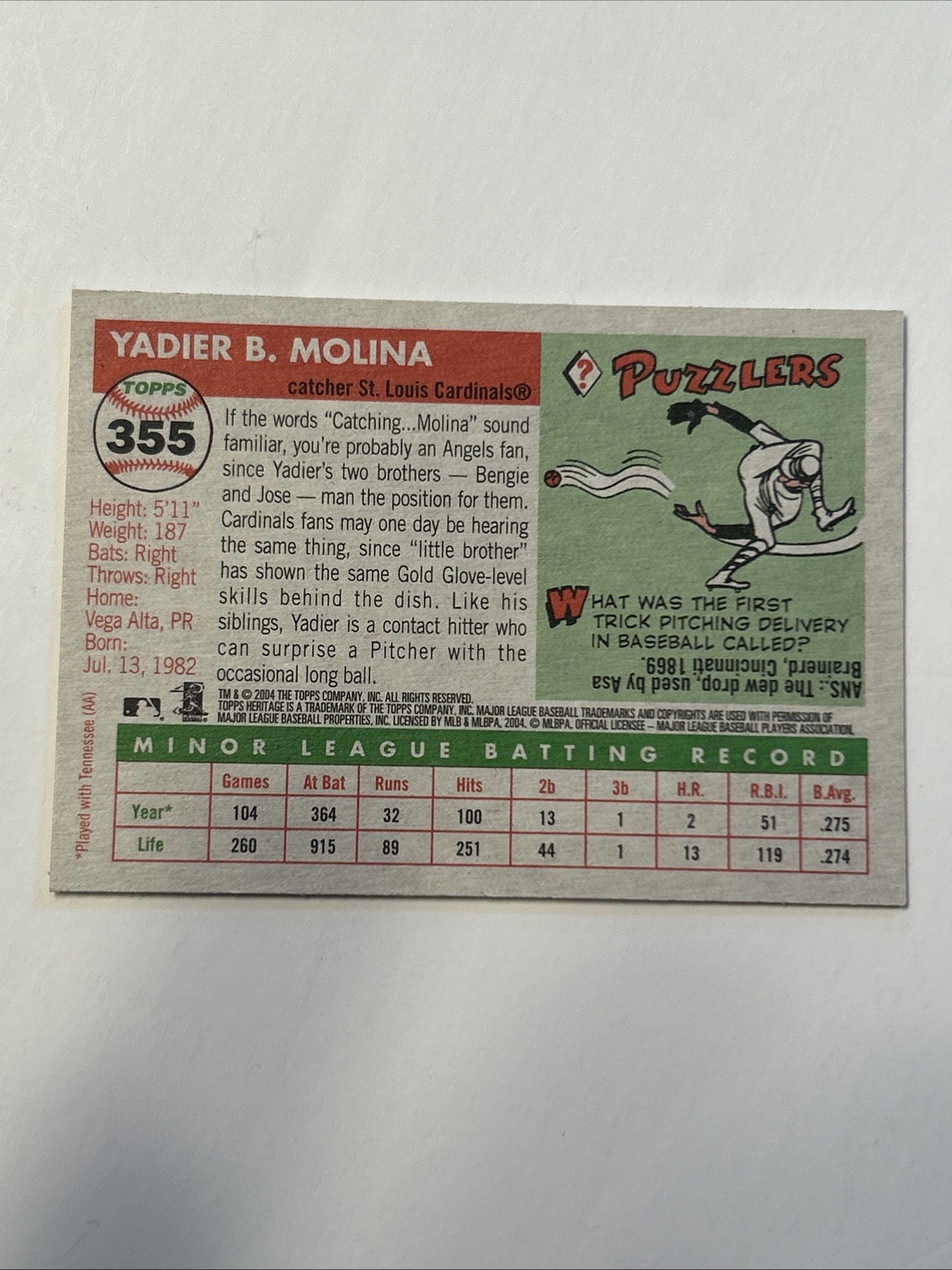2004 Topps Heritage - Yadier Molina #355 (RC)