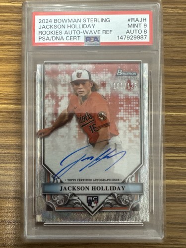 JACKSON HOLLIDAY PSA 9 2024 BOWMAN STERLING ROOKIE AUTO WAVE REFRACTOR 101/125