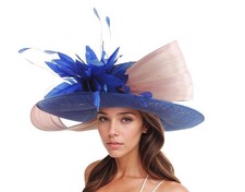 Royal Blue Baby Pale Pink Large Wide Brim Kentucky Derby Hat Ascot Church Tea