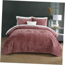Velvet Bedspread Quilt Bedding Sets,Luxury Queen 90 by98inch Mauve Pink