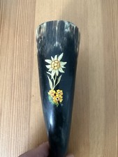 Vintage Cow Horn Trumpet Whistle Flower Pattern Austrian Souvenir Collectible