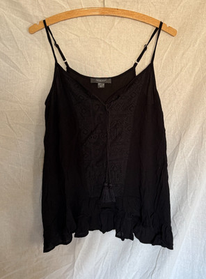 Damen Top Schwarz Gr 38 Spaghettiträger Spitze Boho Tunika Wie Neu