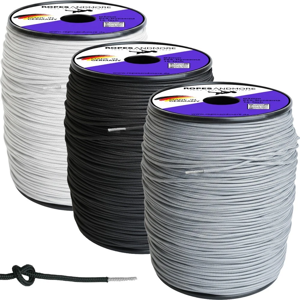 Dyneema Seil Ø3mm Silbergrau, 100m Spule, 16-fach geflochten