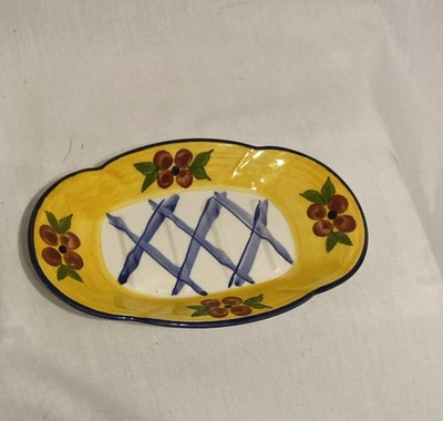 #ad Hand Painted Ceramic Dish in the Style of Italian or Mexican Pottery 7 x 4.25quot; $8.75