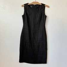 Talbots Womens 2P Sheath Dress Irish Linen Sleeveless Back Slit Zip Lined Black