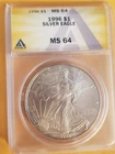 1996 $1 American Silver Eagle ASE ANACS MS64 Key Date Bullion US Mint